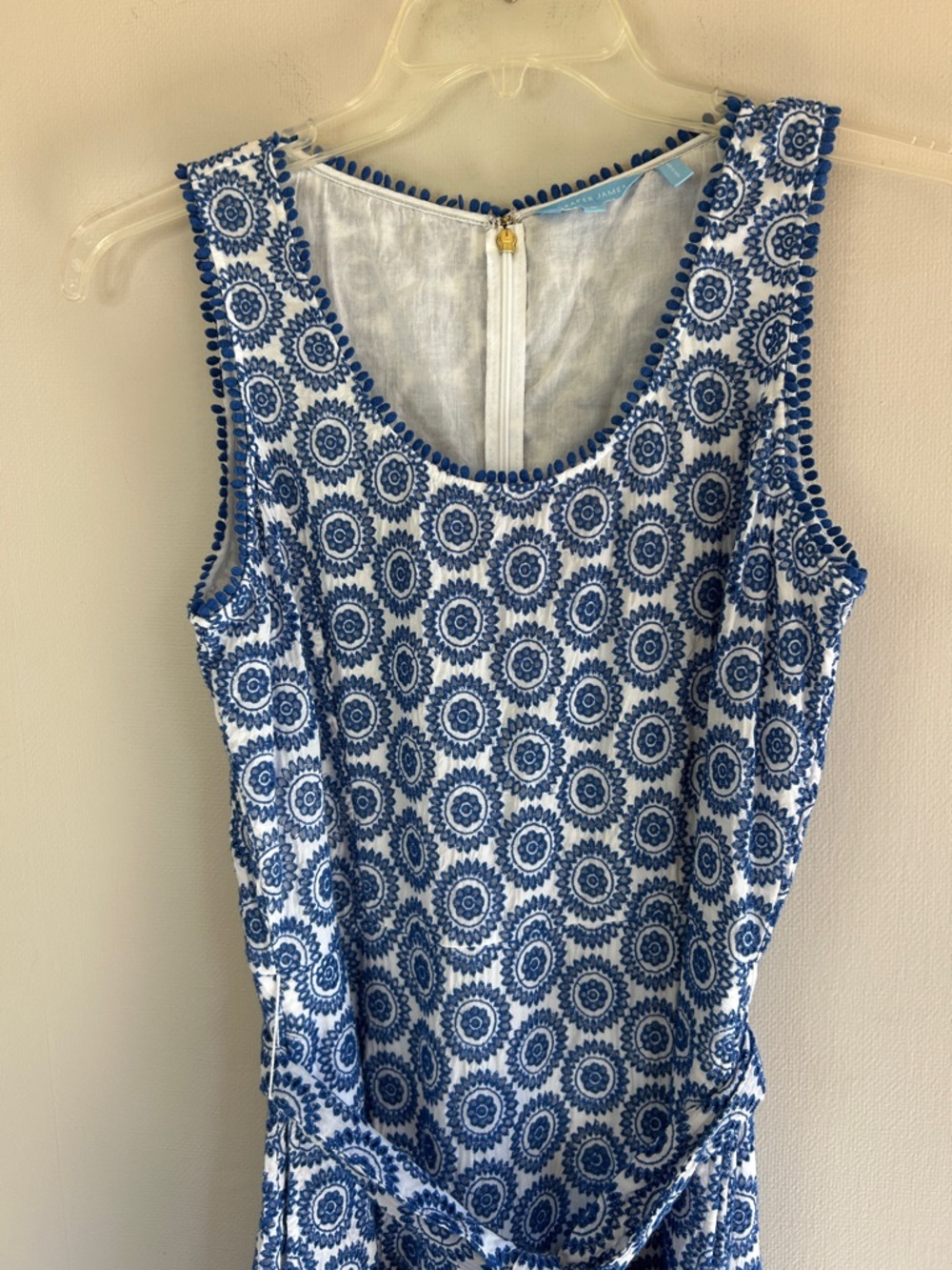 DRAPER JAMES Eyelet Tiered Tank Midi Dress Sea Blue Belted Feminine Cottage Sz 8 - Picture 7 of 14